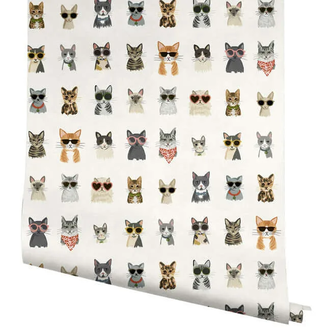 Rifle Paper Co. Cool Cats - Multi White Wallpaper | Buy Online Rifle Paper Co. Cool Cats wallpaper, color Multi White, SKU PSW1463RL