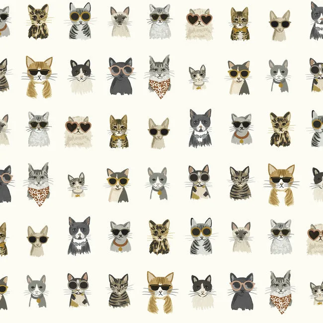 Rifle Paper Co. Cool Cats wallpaper, color Grey & Gold, SKU PSW1464RL
