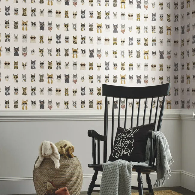 Rifle Paper Co. Cool Cats wallpaper, color Grey & Gold, SKU PSW1464RL