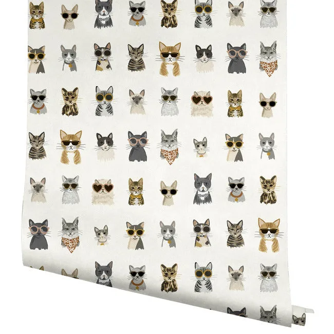 Rifle Paper Co. Cool Cats - Grey & Gold Wallpaper | Buy Online Rifle Paper Co. Cool Cats wallpaper, color Grey & Gold, SKU PSW1464RL