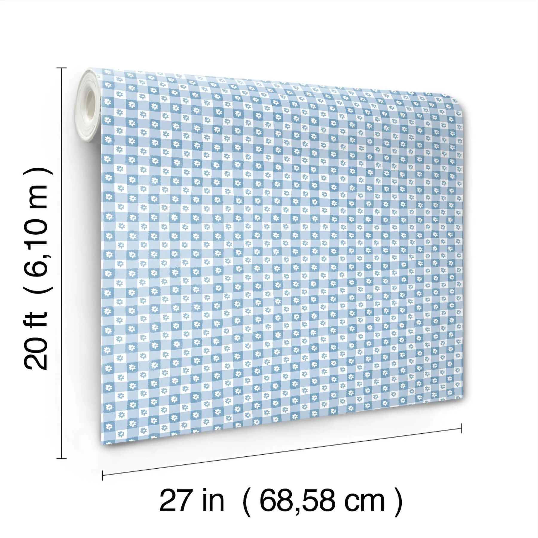 Rifle Paper Co. Daisy Gingham - Blue Wallpaper | Buy Online Rifle Paper Co. Daisy Gingham wallpaper, color Blue, SKU PSW1689RL