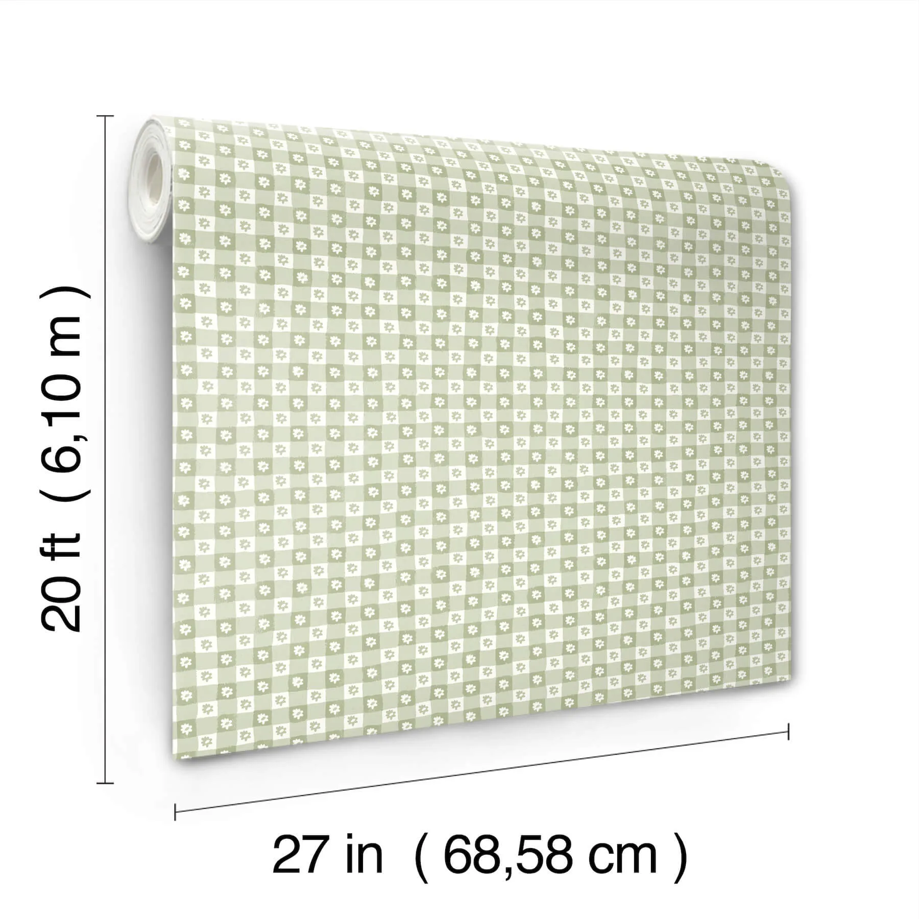 Rifle Paper Co. Daisy Gingham wallpaper, color Green, SKU PSW1694RL