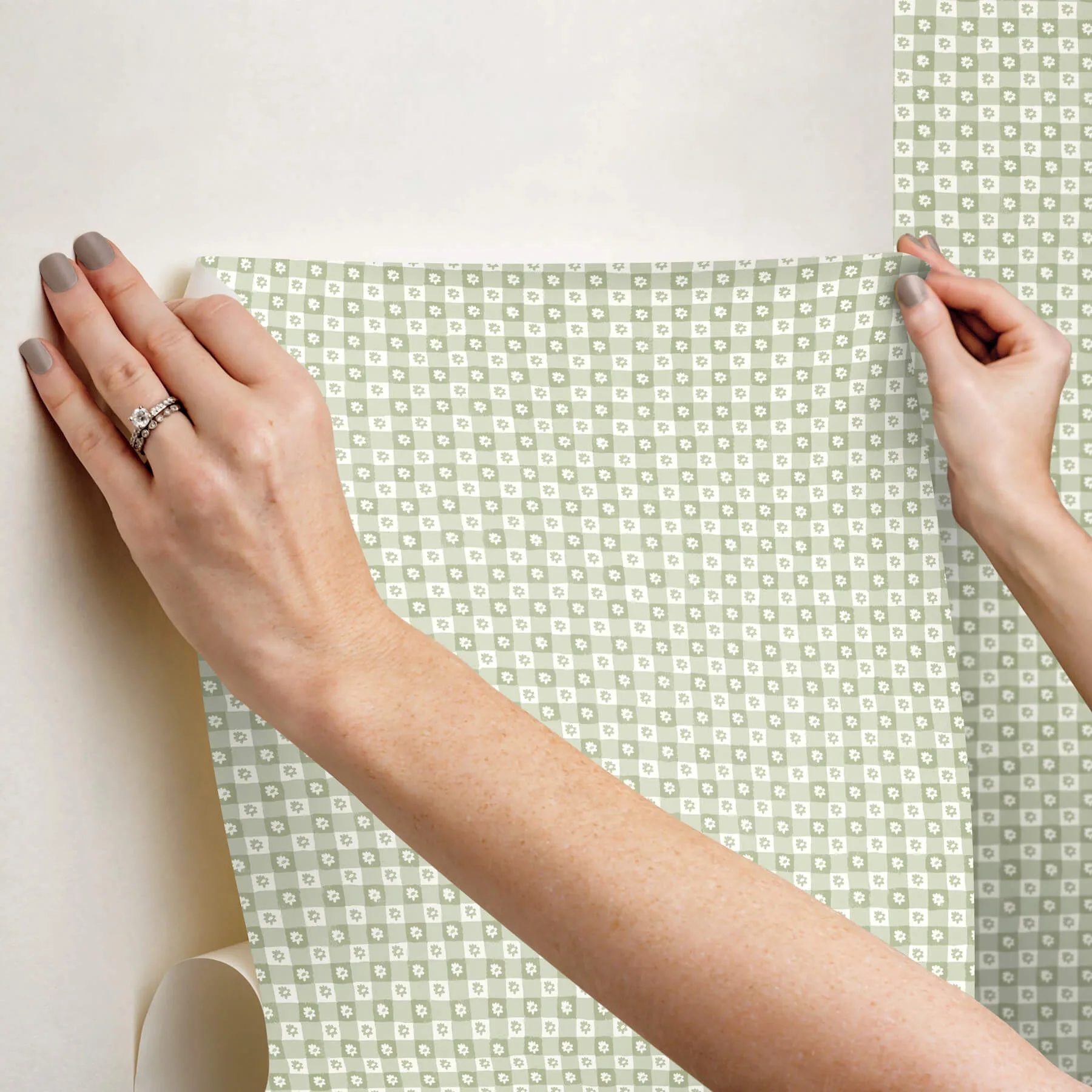 Rifle Paper Co. Daisy Gingham wallpaper, color Green, SKU PSW1694RL