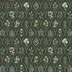 Rifle Paper Co. Hawthorne wallpaper, color Black & Cream, SKU RI5133