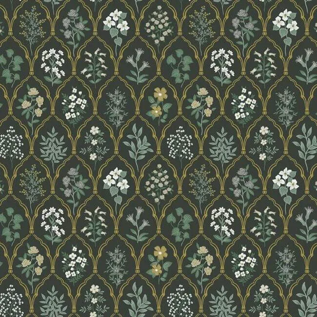Rifle Paper Co. Hawthorne wallpaper, color Black & Cream, SKU RI5133
