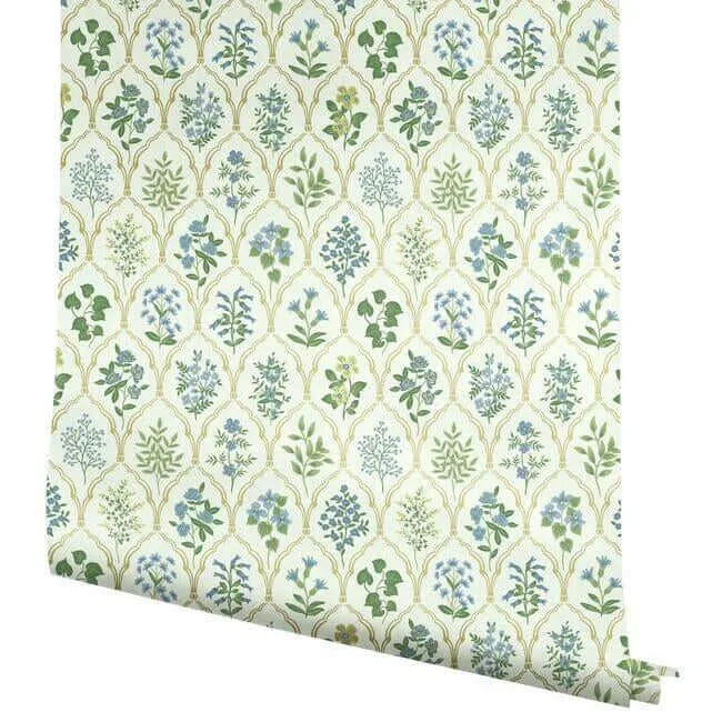 Rifle Paper Co. Hawthorne - Blue & Green Wallpaper | Buy Online Rifle Paper Co. Hawthorne wallpaper, color Blue & Green, SKU RI5132