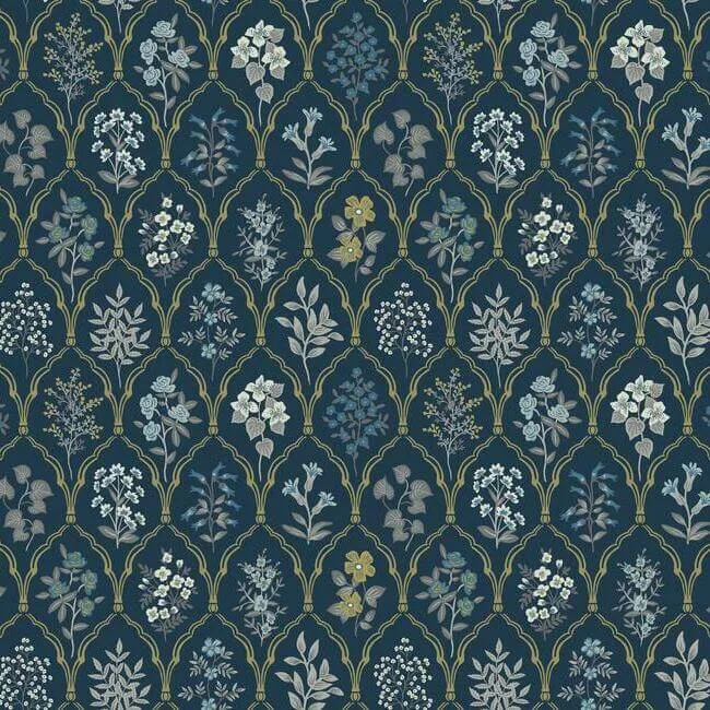 Rifle Paper Co. Hawthorne wallpaper, color Navy & Gold, SKU RI5131