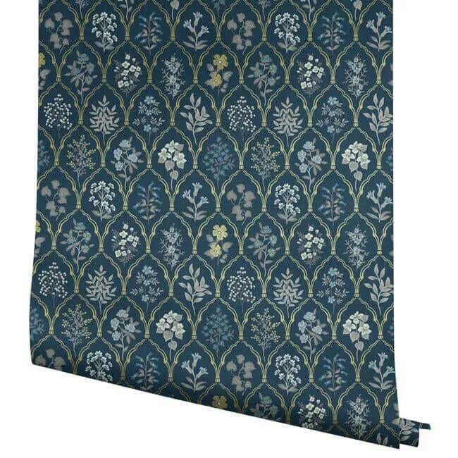 Rifle Paper Co. Hawthorne - Navy & Gold Wallpaper | Buy Online Rifle Paper Co. Hawthorne wallpaper, color Navy & Gold, SKU RI5131
