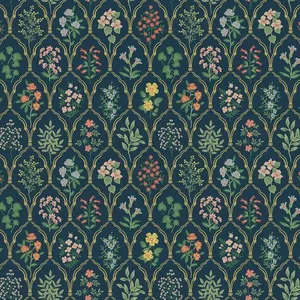 Rifle Paper Co. Hawthorne wallpaper, color Navy, SKU RI5129