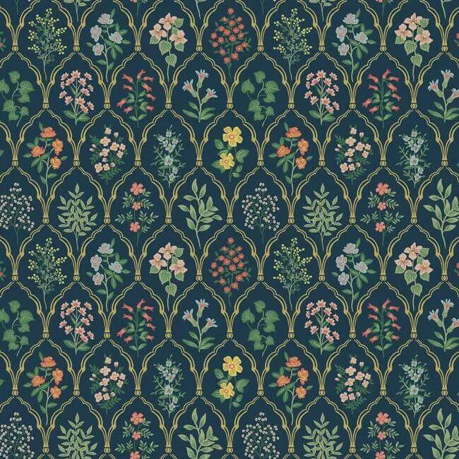 Rifle Paper Co. Hawthorne wallpaper, color Navy, SKU RI5129