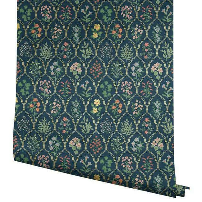 Rifle Paper Co. Hawthorne - Navy Wallpaper | Buy Online Rifle Paper Co. Hawthorne wallpaper, color Navy, SKU RI5129