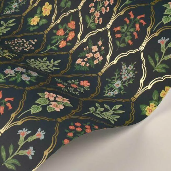 Rifle Paper Co. Hawthorne - Navy Wallpaper | Buy Online Rifle Paper Co. Hawthorne wallpaper, color Navy, SKU RI5129