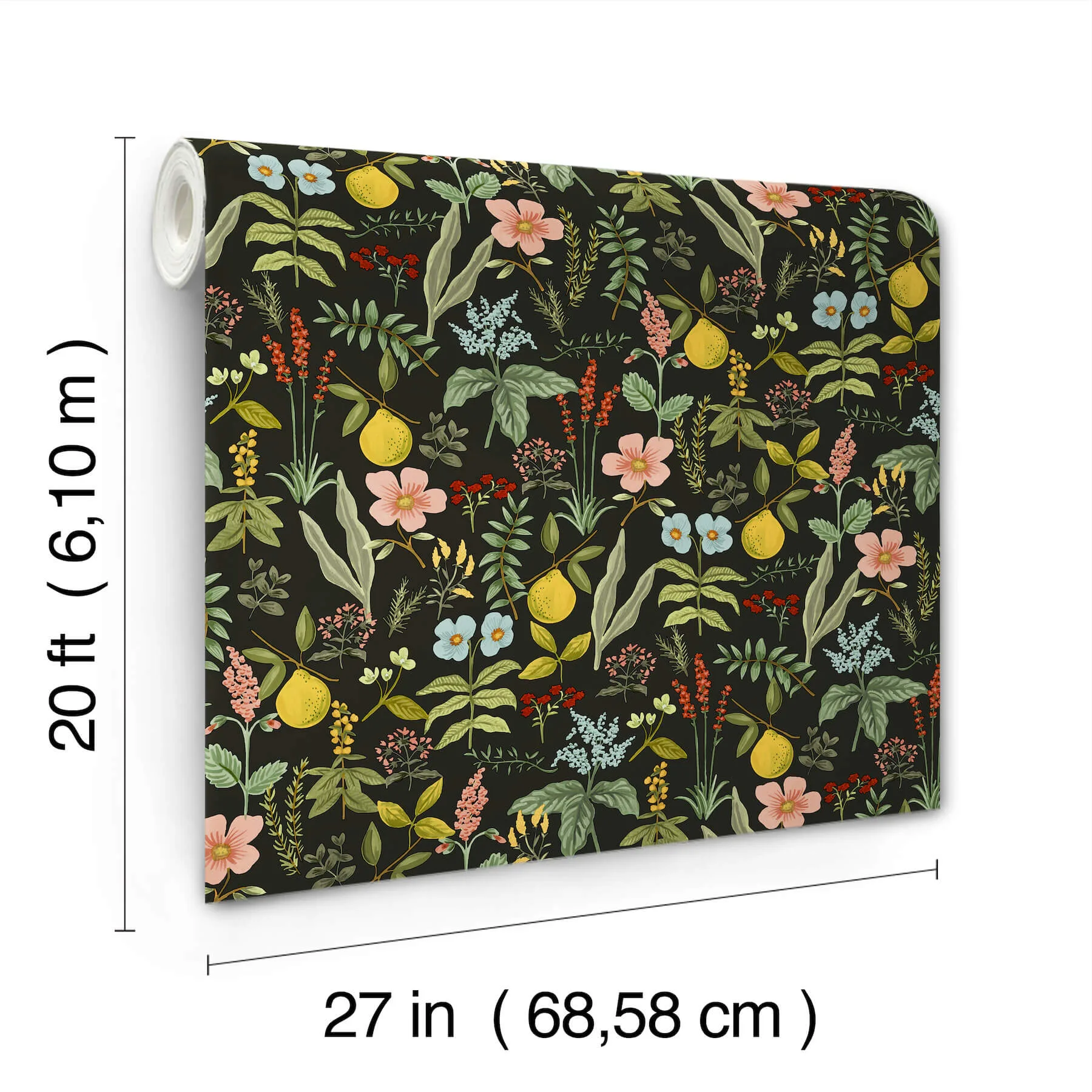 Rifle Paper Co. Herb Garden - Black Wallpaper | Buy Online Rifle Paper Co. Herb Garden wallpaper, color Black, SKU PSW1676RL