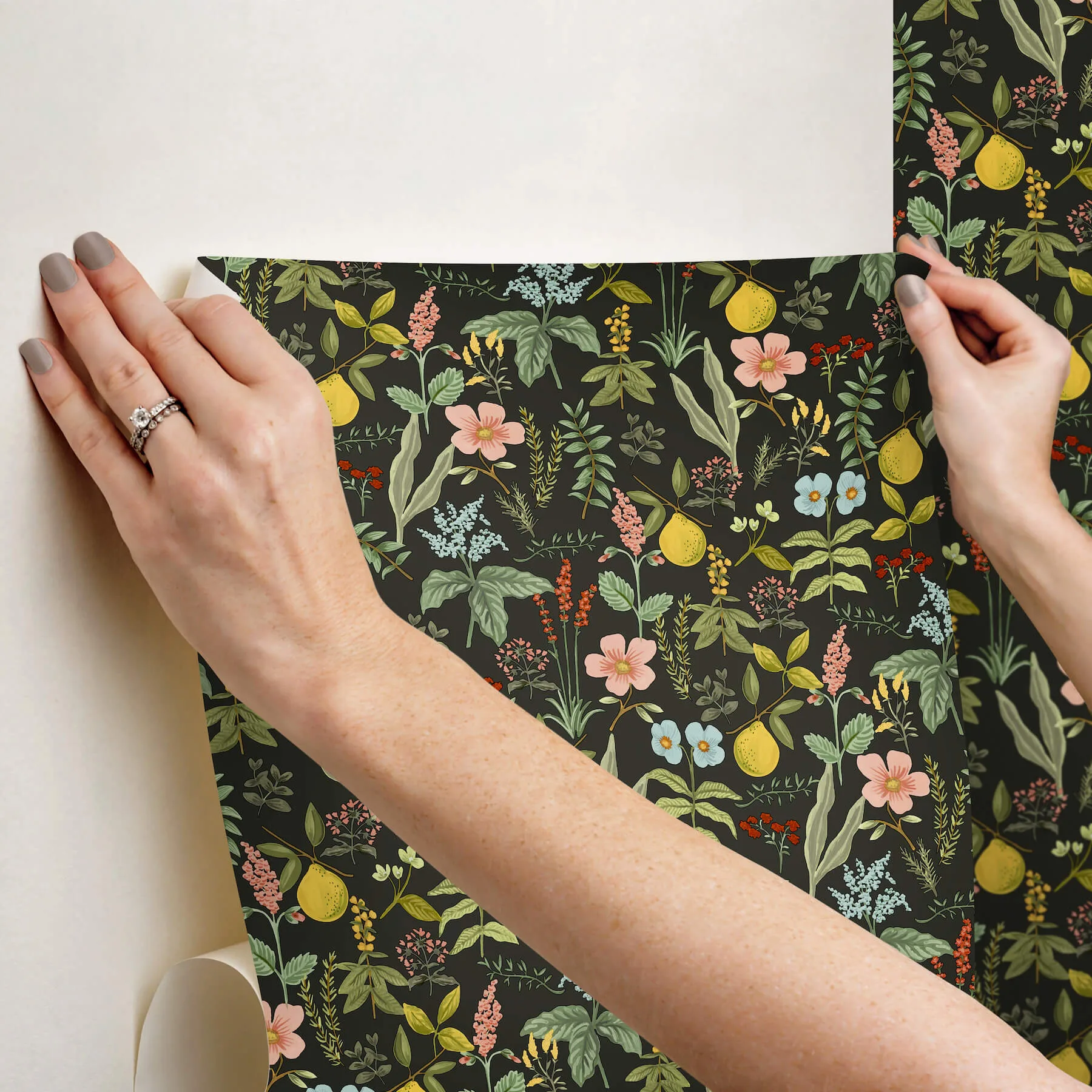 Rifle Paper Co. Herb Garden - Black Wallpaper | Buy Online Rifle Paper Co. Herb Garden wallpaper, color Black, SKU PSW1676RL