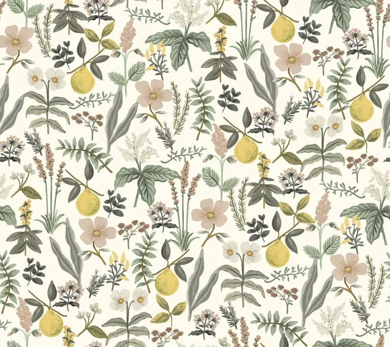 Rifle Paper Co. Herb Garden wallpaper, color Cream, SKU PSW1678RL