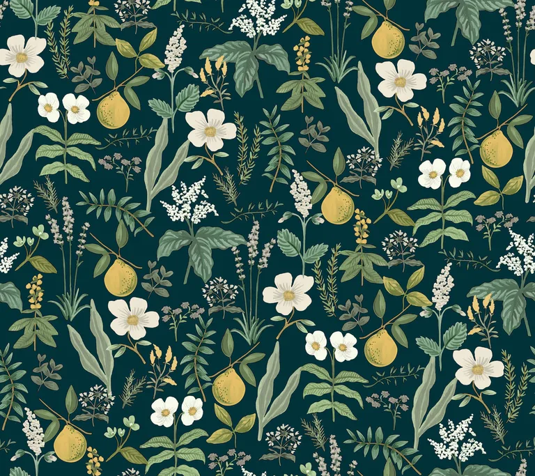 Rifle Paper Co. Herb Garden wallpaper, color Navy, SKU PSW1677RL