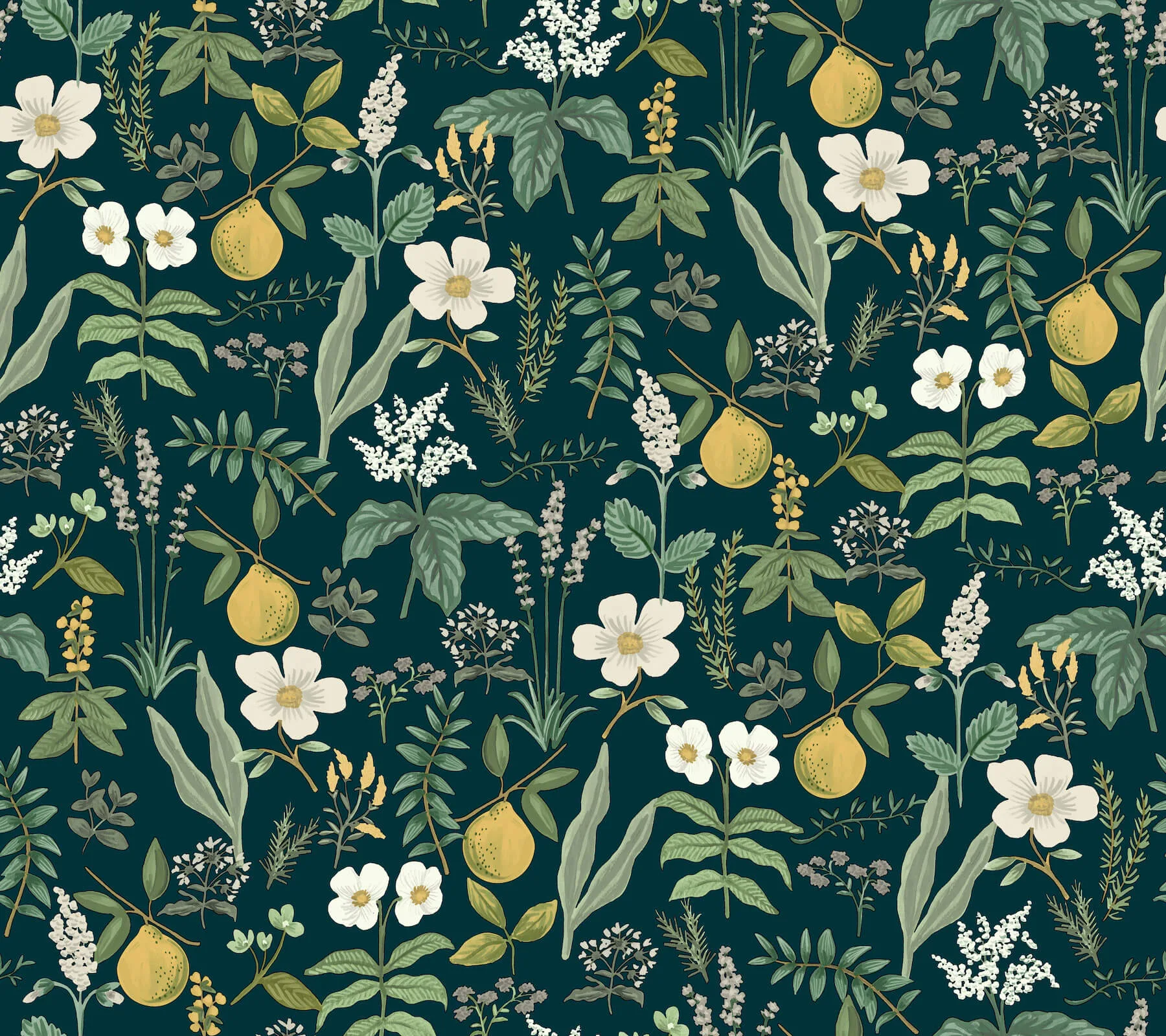 Rifle Paper Co. Herb Garden wallpaper, color Navy, SKU PSW1677RL
