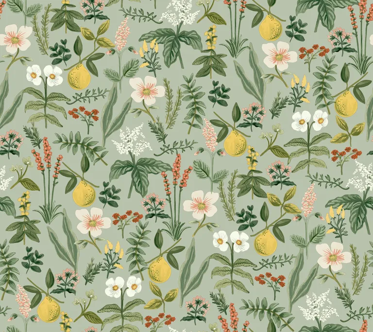 Rifle Paper Co. Herb Garden wallpaper, color Sage, SKU PSW1675RL