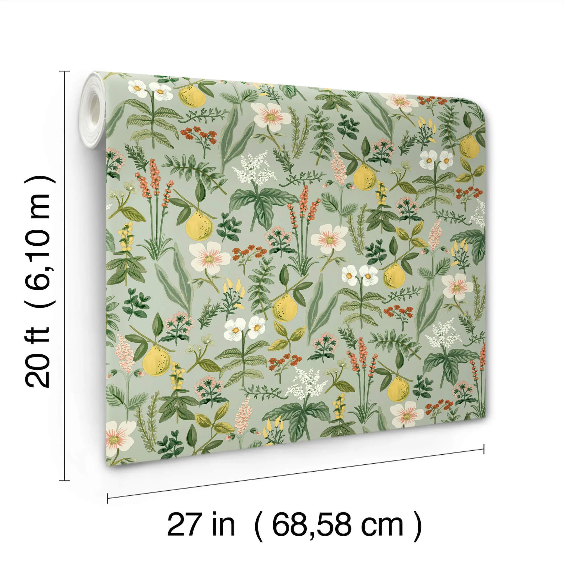 Rifle Paper Co. Herb Garden - Sage Wallpaper | Buy Online Rifle Paper Co. Herb Garden wallpaper, color Sage, SKU PSW1675RL