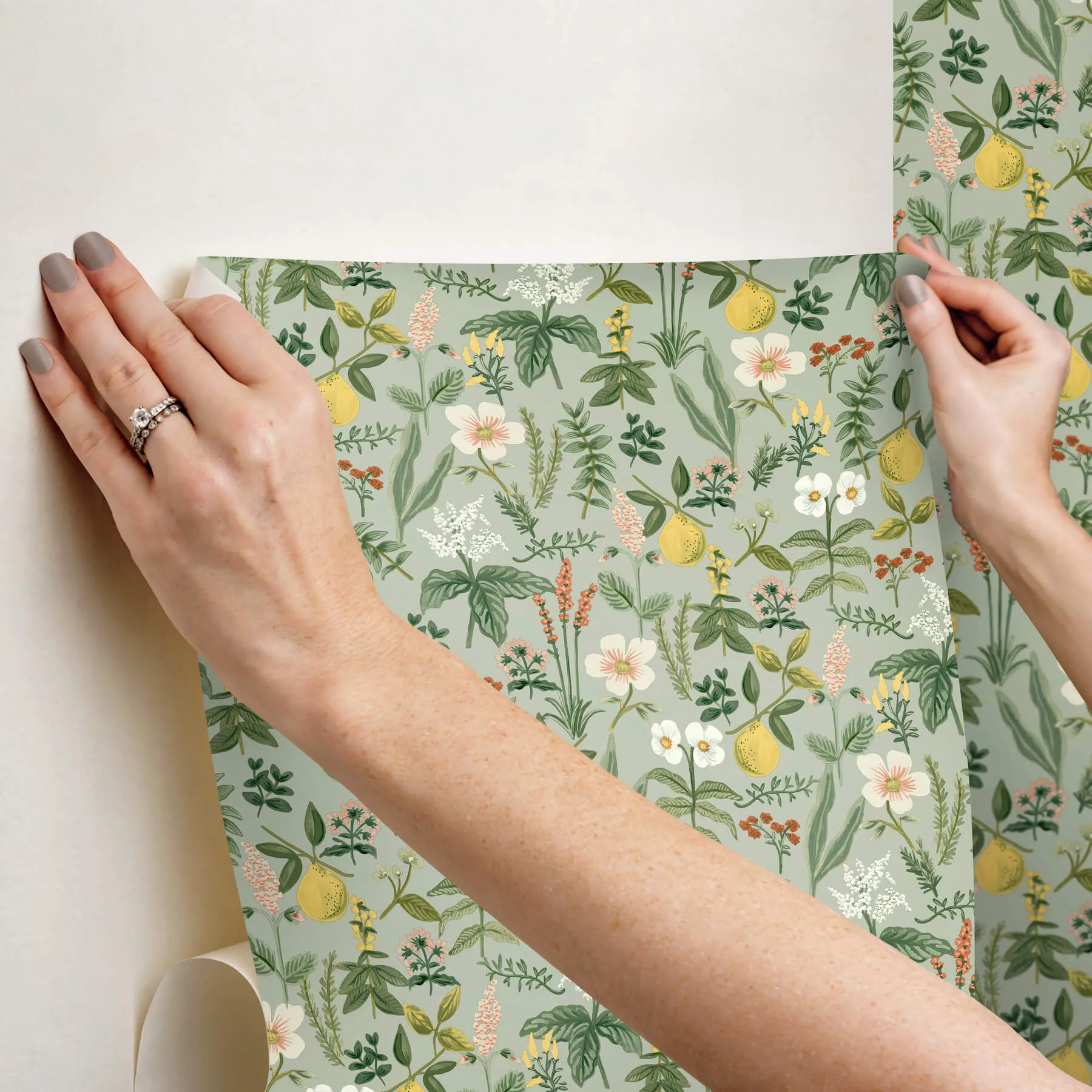 Rifle Paper Co. Herb Garden - Sage Wallpaper | Buy Online Rifle Paper Co. Herb Garden wallpaper, color Sage, SKU PSW1675RL