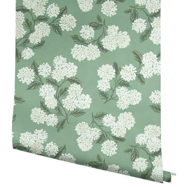 Rifle Paper Co. Hydrangea - Jade Wallpaper | Buy Online Rifle Paper Co. Hydrangea wallpaper, color Jade, SKU RI5145