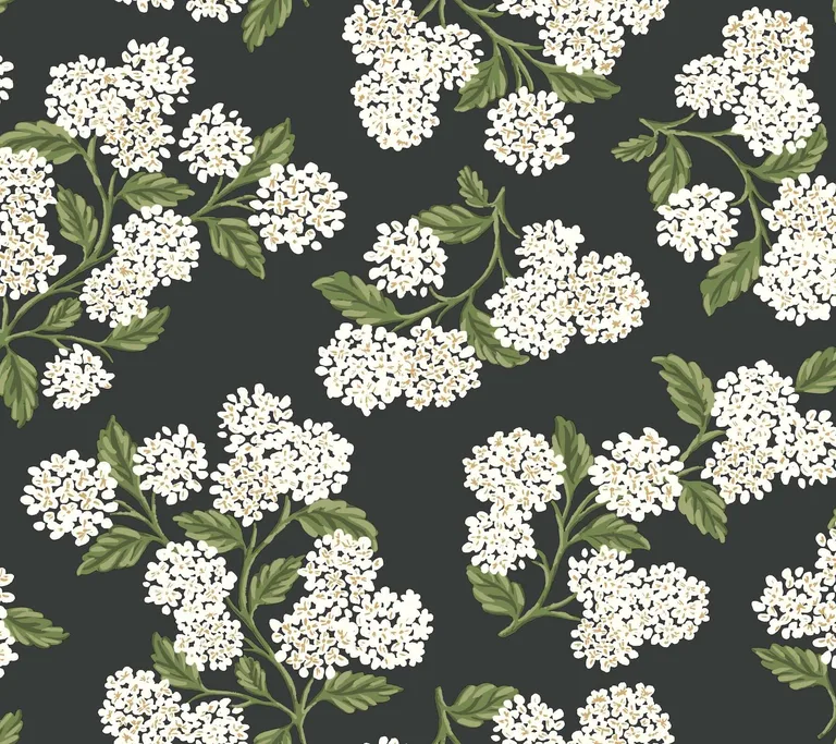 Rifle Paper Co. Hydrangea wallpaper, color Black & White, SKU PSW1618RL