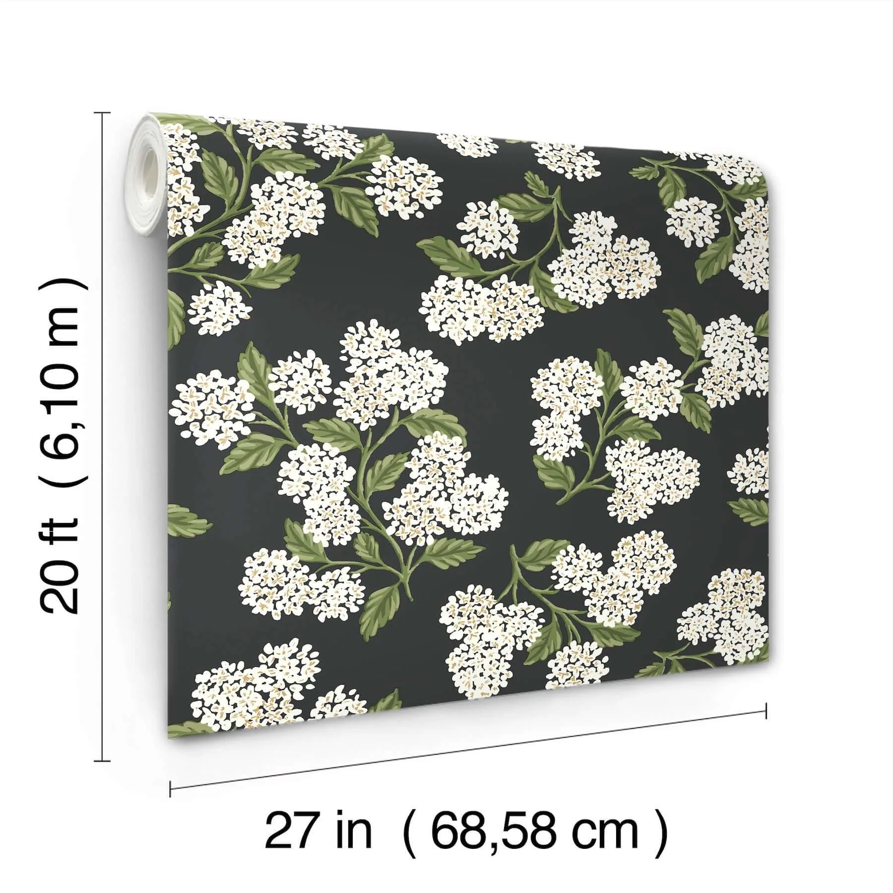 Rifle Paper Co. Hydrangea - Black & White Wallpaper | Buy Online Rifle Paper Co. Hydrangea wallpaper, color Black & White, SKU PSW1618RL