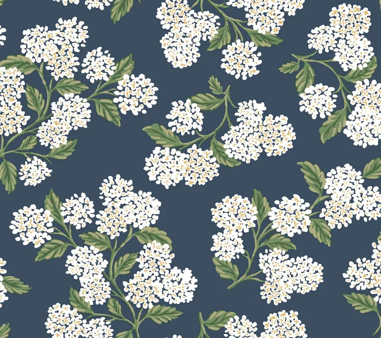 Rifle Paper Co. Hydrangea wallpaper, color Navy & White, SKU PSW1619RL
