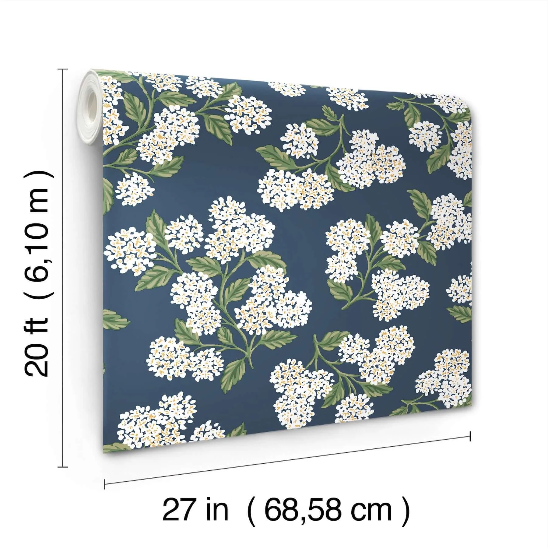 Rifle Paper Co. Hydrangea - Navy & White Wallpaper | Buy Online Rifle Paper Co. Hydrangea wallpaper, color Navy & White, SKU PSW1619RL