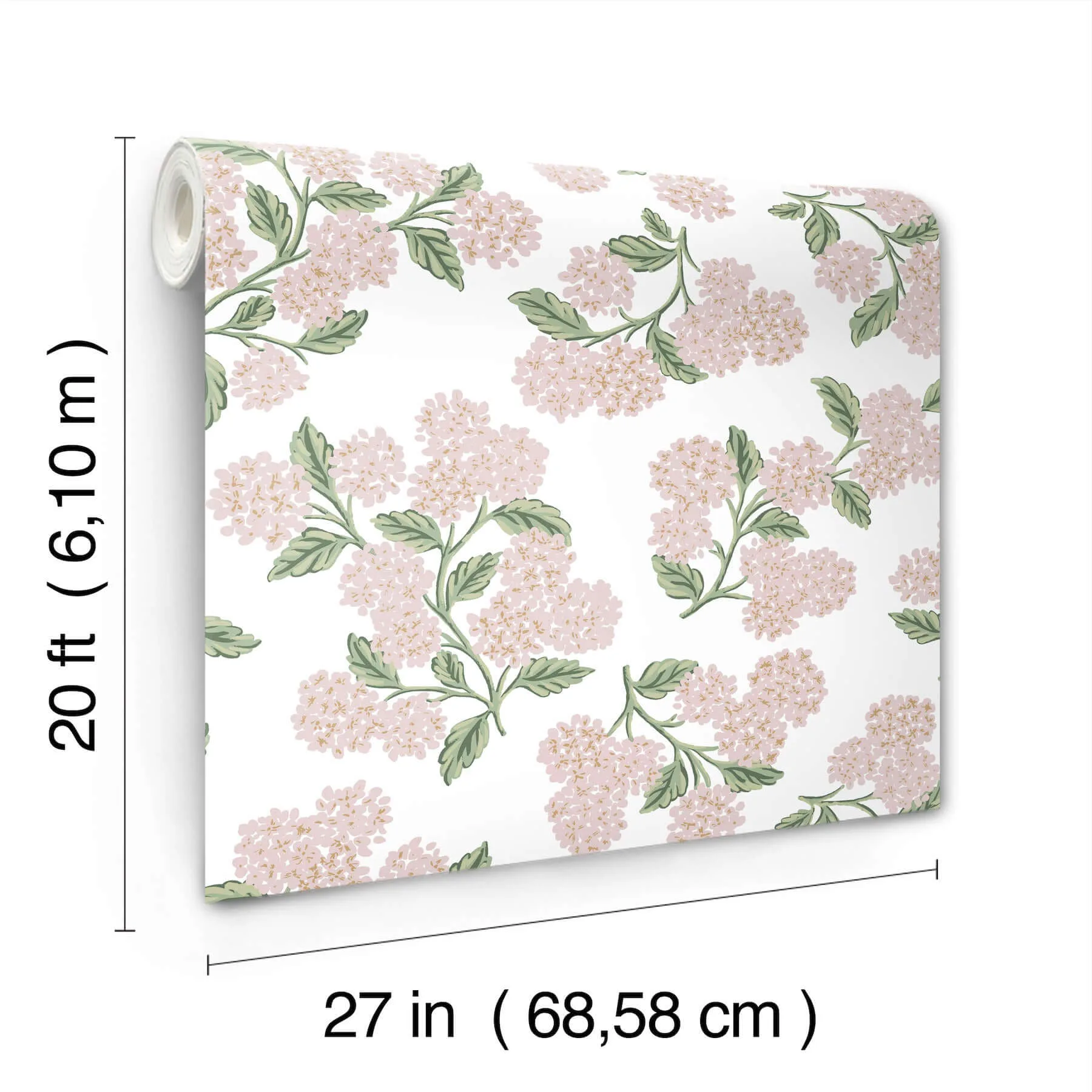 Rifle Paper Co. Hydrangea - Pink & White Wallpaper | Buy Online Rifle Paper Co. Hydrangea wallpaper, color Pink & White, SKU PSW1620RL
