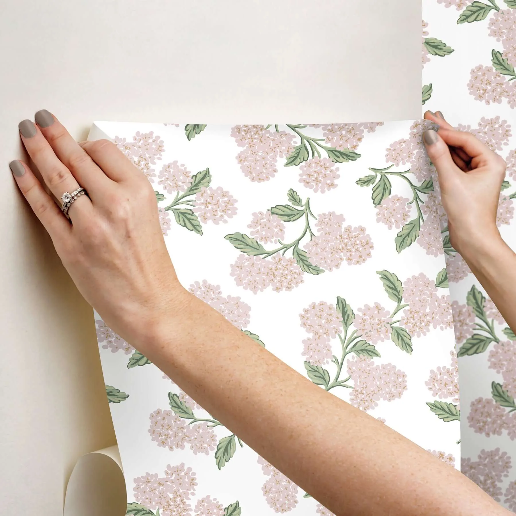 Rifle Paper Co. Hydrangea - Pink & White Wallpaper | Buy Online Rifle Paper Co. Hydrangea wallpaper, color Pink & White, SKU PSW1620RL
