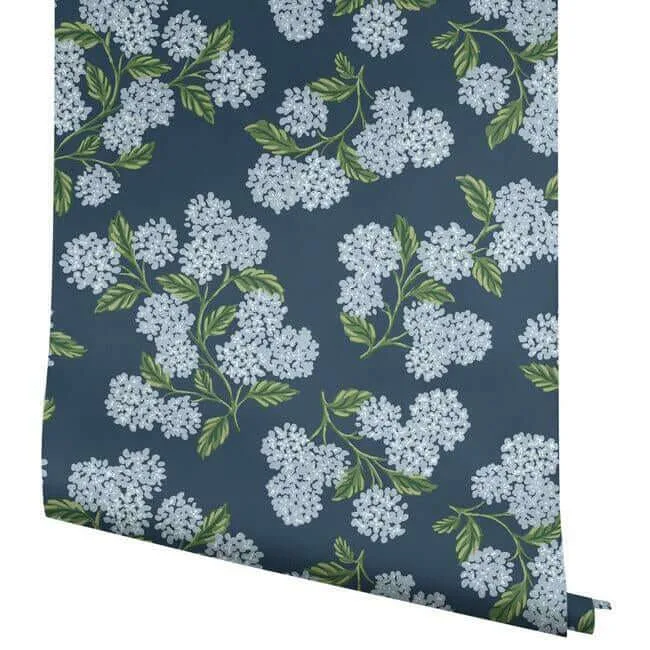 Rifle Paper Co. Hydrangea wallpaper, color Navy, SKU RI5142