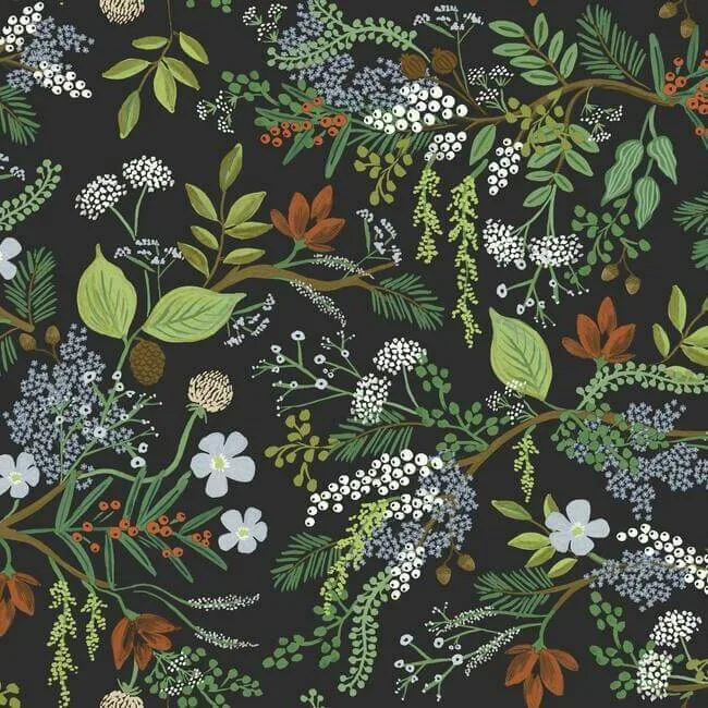 Rifle Paper Co. Juniper Forest wallpaper, color Black, SKU RI5166