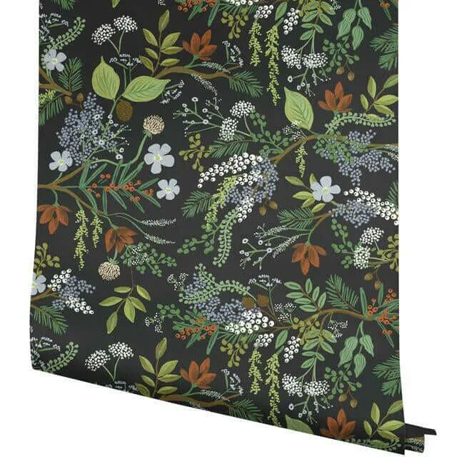 Rifle Paper Co. Juniper Forest wallpaper, color Black, SKU RI5166