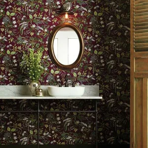Rifle Paper Co. Juniper Forest wallpaper, color Burgundy, SKU RI5164