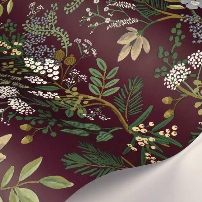 Rifle Paper Co. Juniper Forest wallpaper, color Burgundy, SKU RI5164