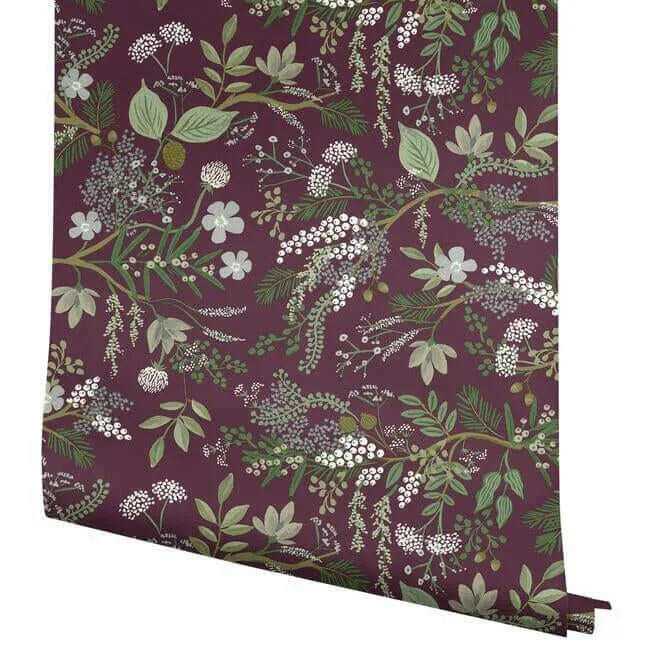 Rifle Paper Co. Juniper Forest wallpaper, color Burgundy, SKU RI5164