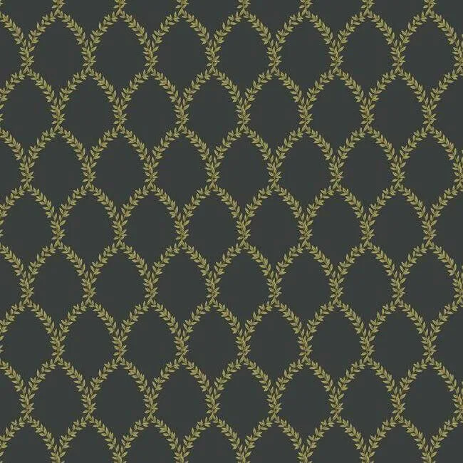 Rifle Paper Co. Laurel wallpaper, color Gold & Black, SKU RI5177
