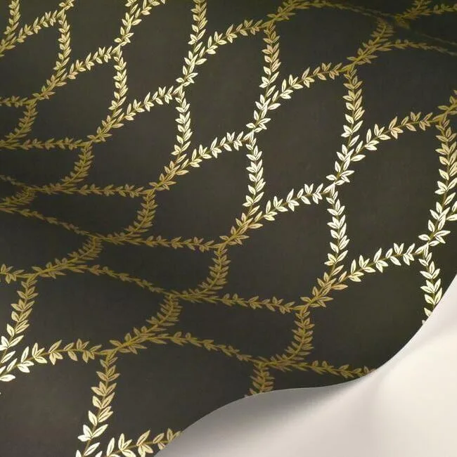 Rifle Paper Co. Laurel wallpaper, color Gold & Black, SKU RI5177