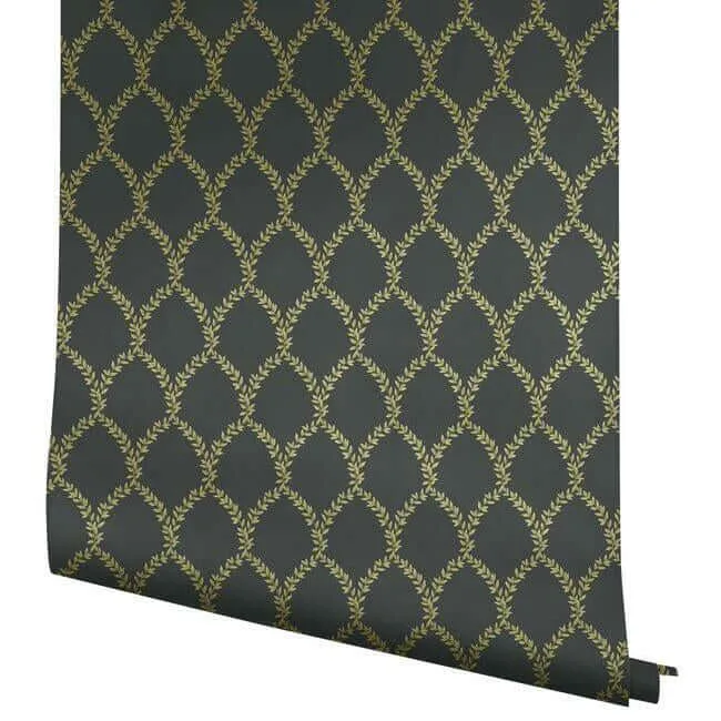 Rifle Paper Co. Laurel wallpaper, color Gold & Black, SKU RI5177