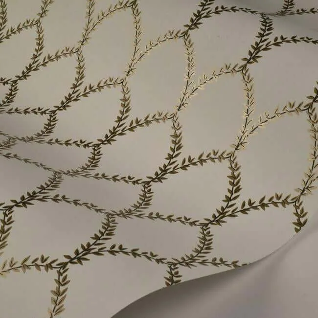 Rifle Paper Co. Laurel wallpaper, color Gold & White, SKU RI5176