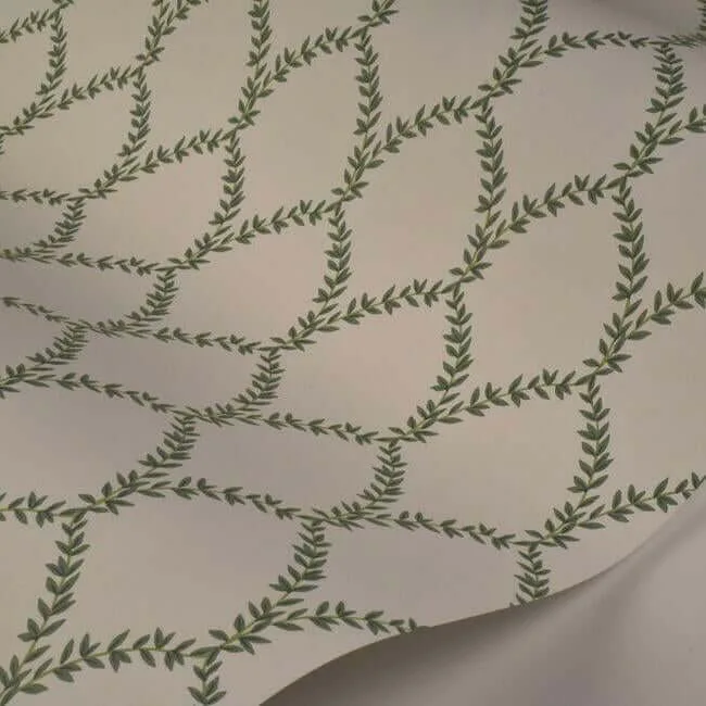 Rifle Paper Co. Laurel wallpaper, color Green & White, SKU RI5178