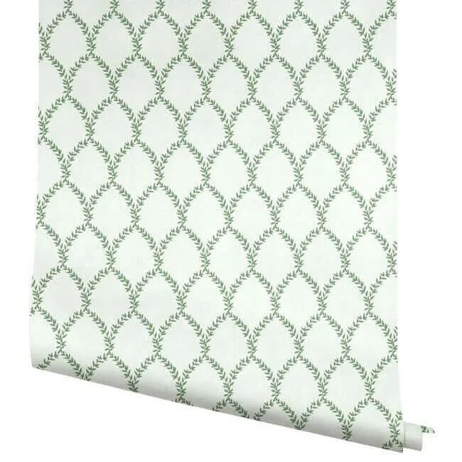 Rifle Paper Co. Laurel wallpaper, color Green & White, SKU RI5178