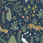 Rifle Paper Co. Menagerie - Blue & Brown Wallpaper | Buy Online Rifle Paper Co. Menagerie wallpaper, color Blue & Brown, SKU RP7304