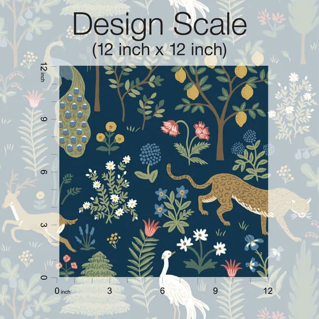 Rifle Paper Co. Menagerie - Blue & Brown Wallpaper | Buy Online Rifle Paper Co. Menagerie wallpaper, color Blue & Brown, SKU RP7304