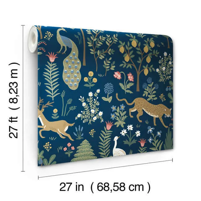 Rifle Paper Co. Menagerie - Blue & Brown Wallpaper | Buy Online Rifle Paper Co. Menagerie wallpaper, color Blue & Brown, SKU RP7304