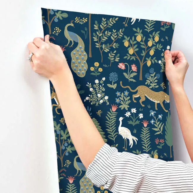Rifle Paper Co. Menagerie - Blue & Brown Wallpaper | Buy Online Rifle Paper Co. Menagerie wallpaper, color Blue & Brown, SKU RP7304