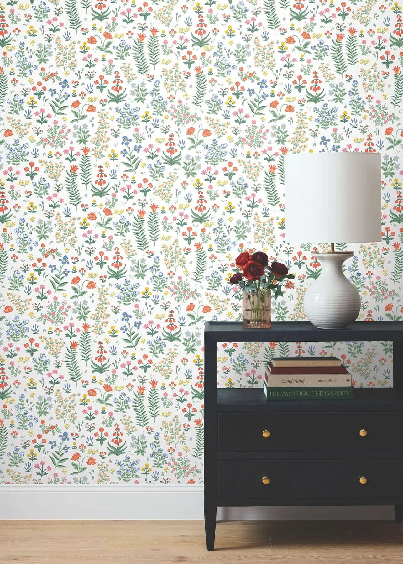 Rifle Paper Co. Menagerie Garden wallpaper, color Rose Multicolor, SKU PSW1552RL
