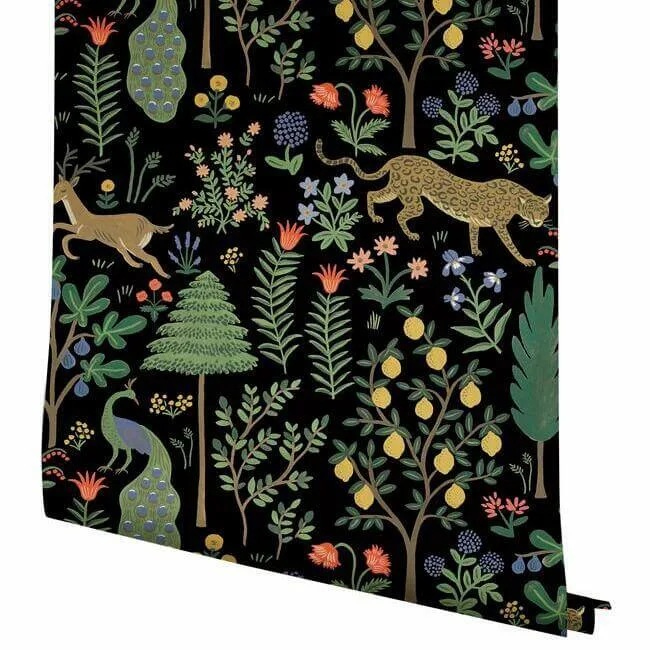Rifle Paper Co. Menagerie - Black Wallpaper | Buy Online Rifle Paper Co. Menagerie wallpaper, color Black, SKU PSW1321RL
