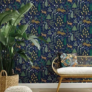 Rifle Paper Co. Menagerie wallpaper, color Blue, SKU PSW1323RL